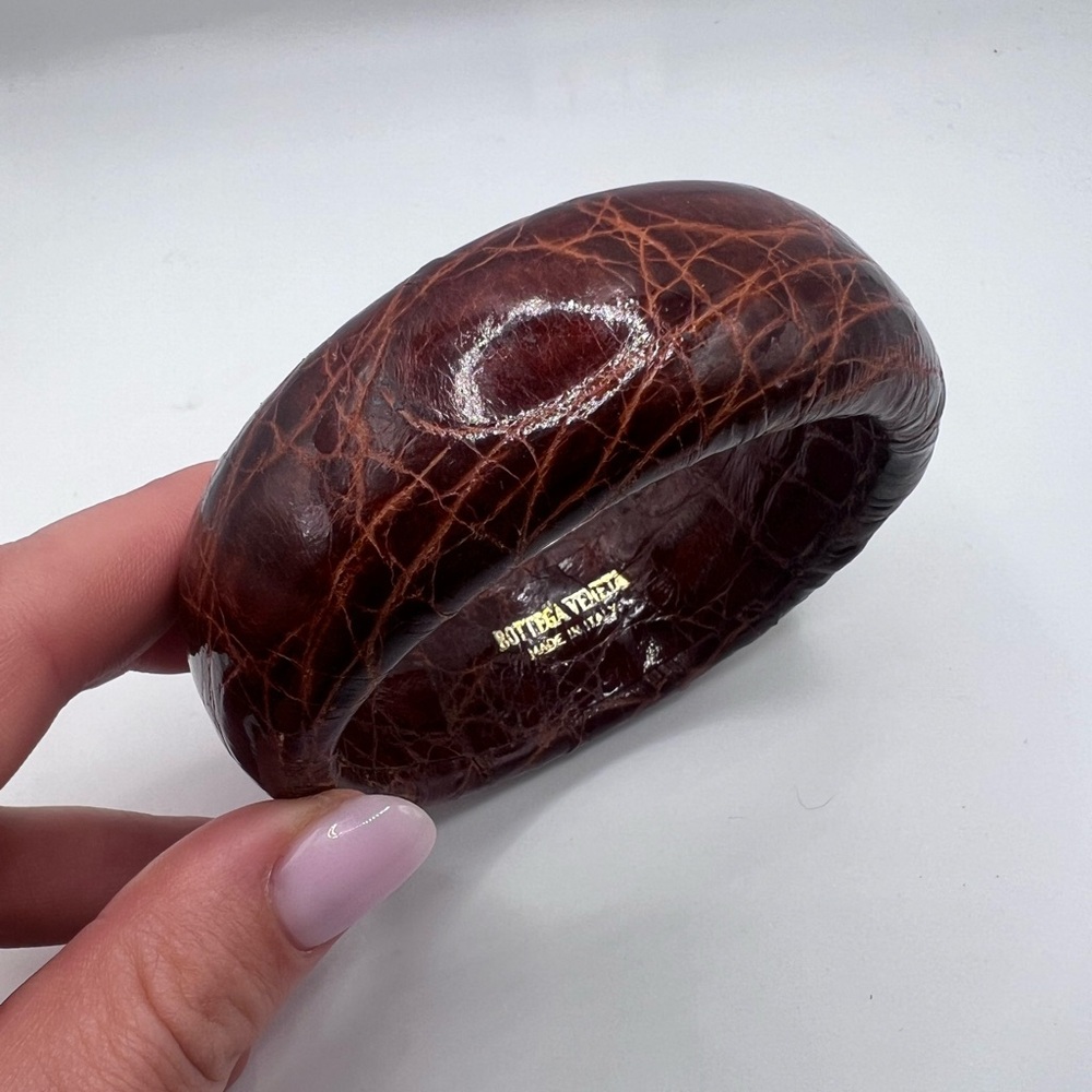 Orange Bottega Veneta Bangle, Textured Leather, Signed